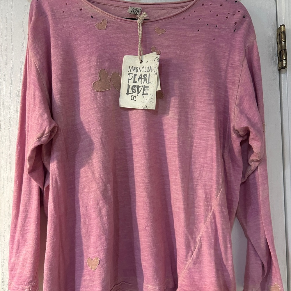 Magnolia Pearl Love Co. Pink Heart Long Sleeve Top